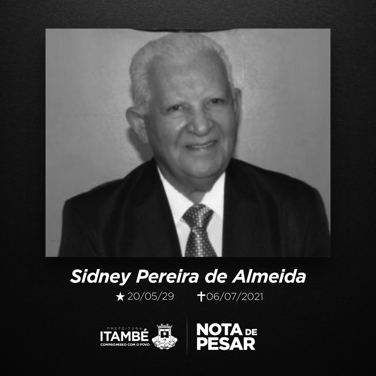 Nota de Pesar pelo falecimento do ex-prefeito Sidney Pereira de Almeida