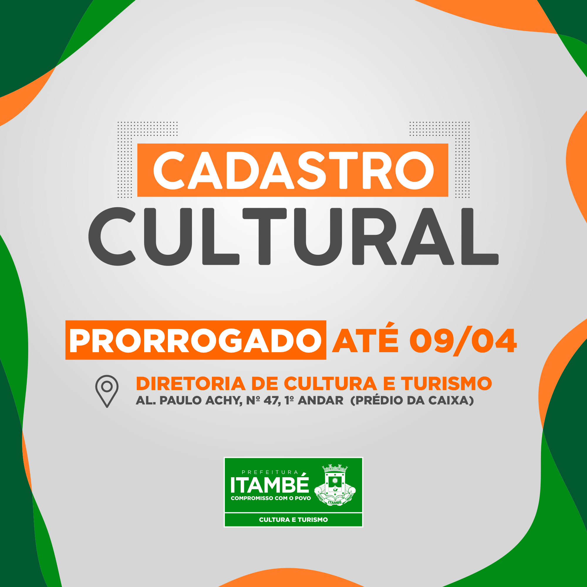 Diretoria Municipal de Cultura e Turismo prorroga prazo para cadastro de artistas e espaços culturais