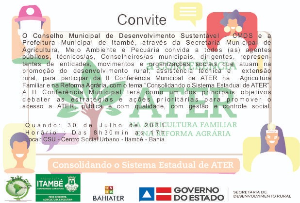 Itambé vai realizar nesta sexta (30) a II Conferência Municipal de ATER na Agricultura Familiar e Reforma Agrária
