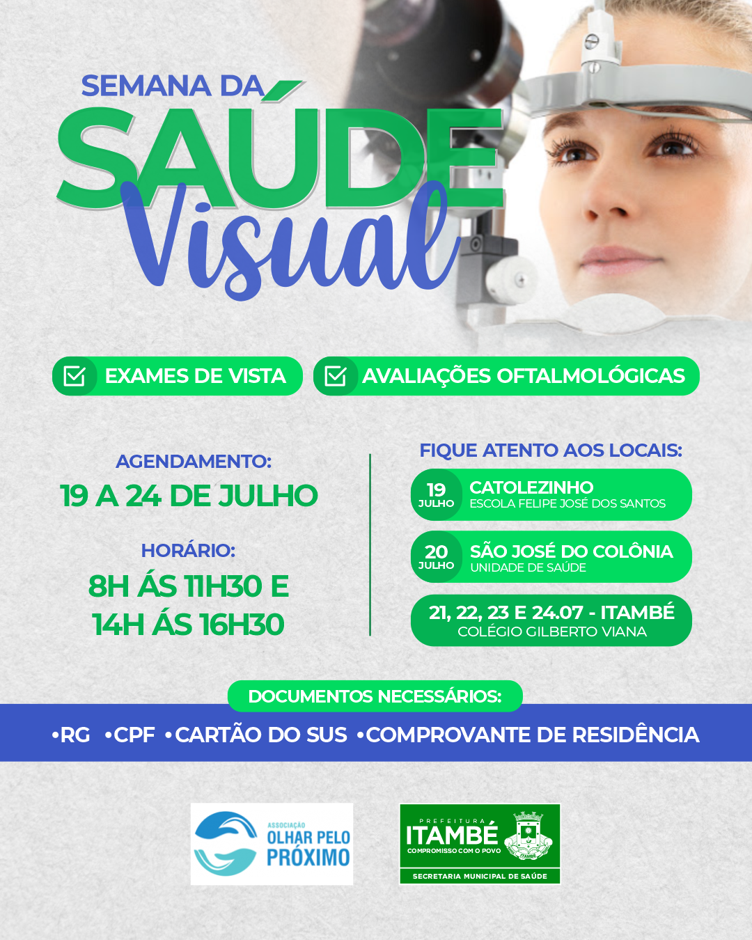 Parceria entre Associação Olhar pelo Próximo e Secretaria de Saúde vai promover a Semana da Saúde Visual