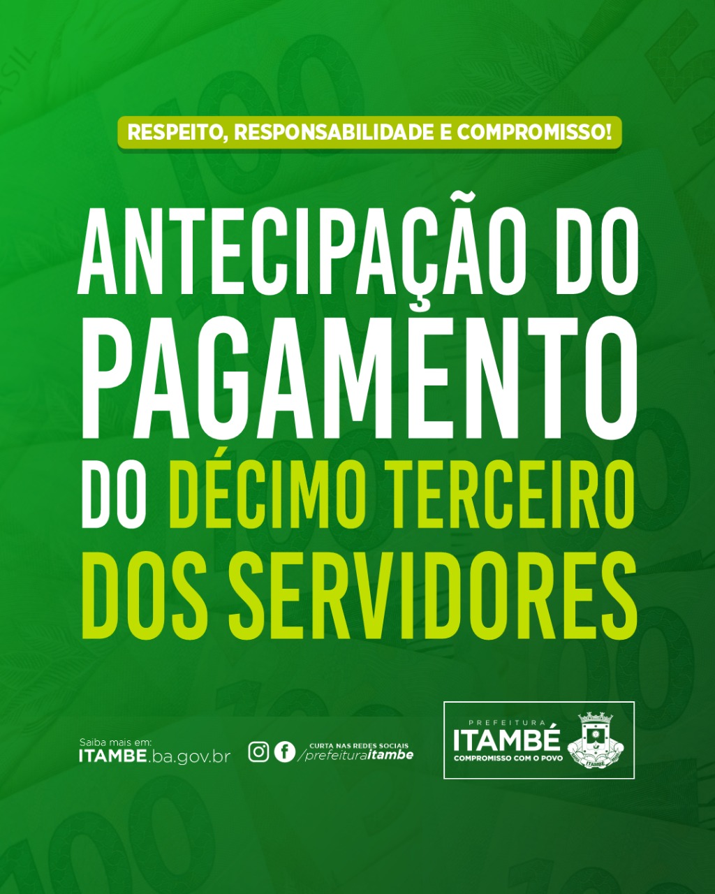 Prefeitura de Itambé antecipa 1ª parcela do 13º Salário dos servidores