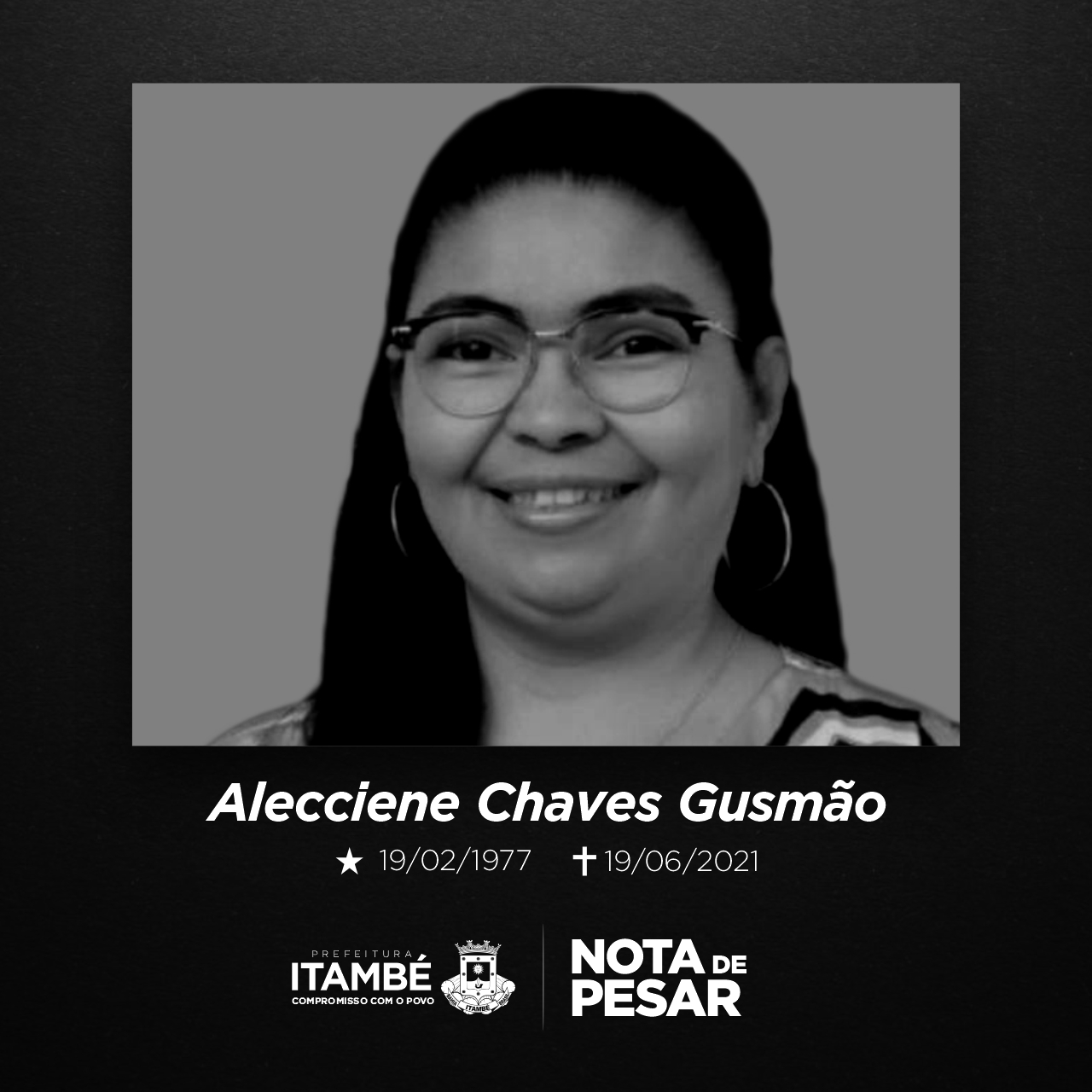 Nota de Pesar pelo falecimento da vereadora e professora Alecciene Chaves Gusmão