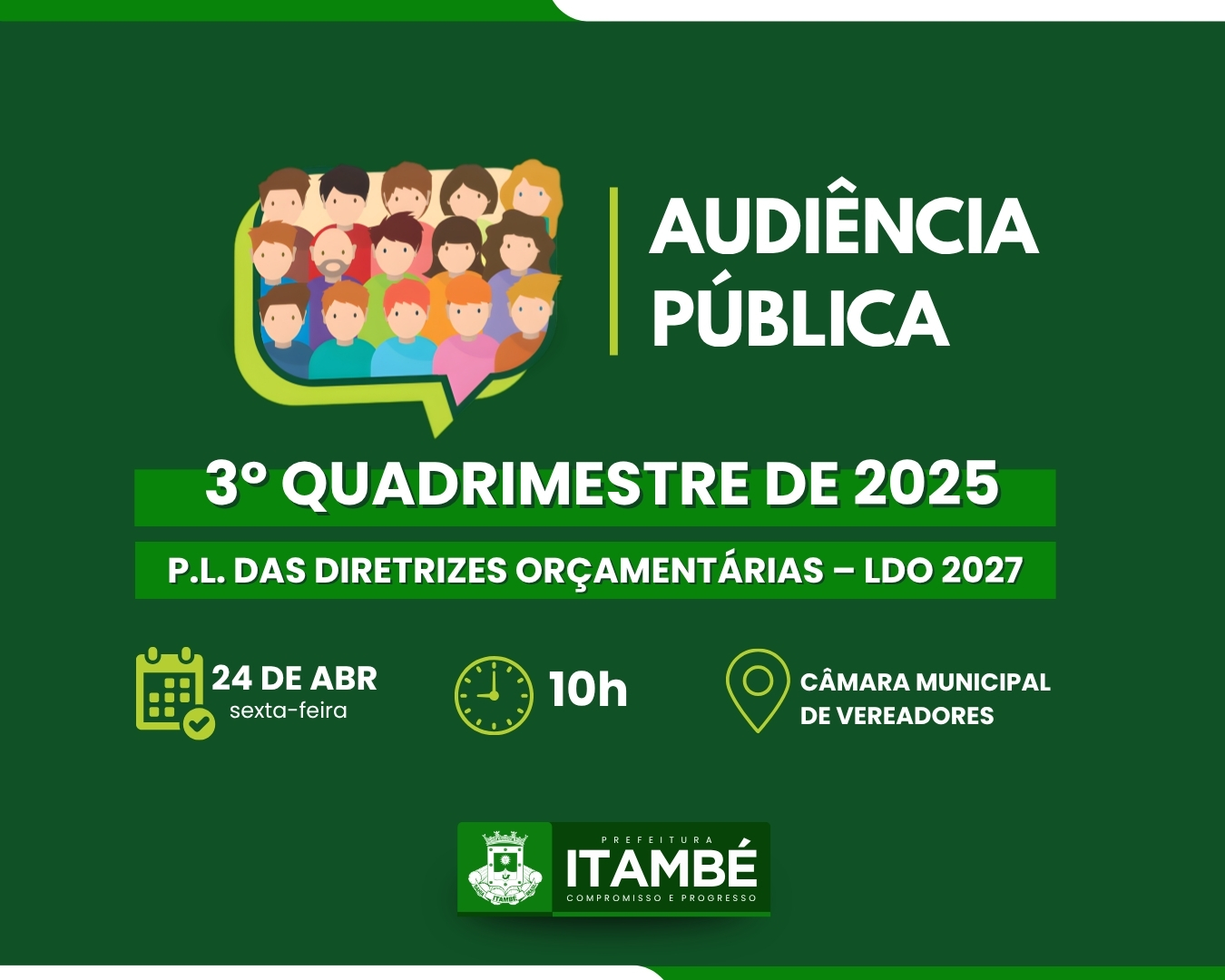 Prefeitura de Itambé realiza Audiência Pública nesta semana para prestação de contas e discussão da LDO 2027