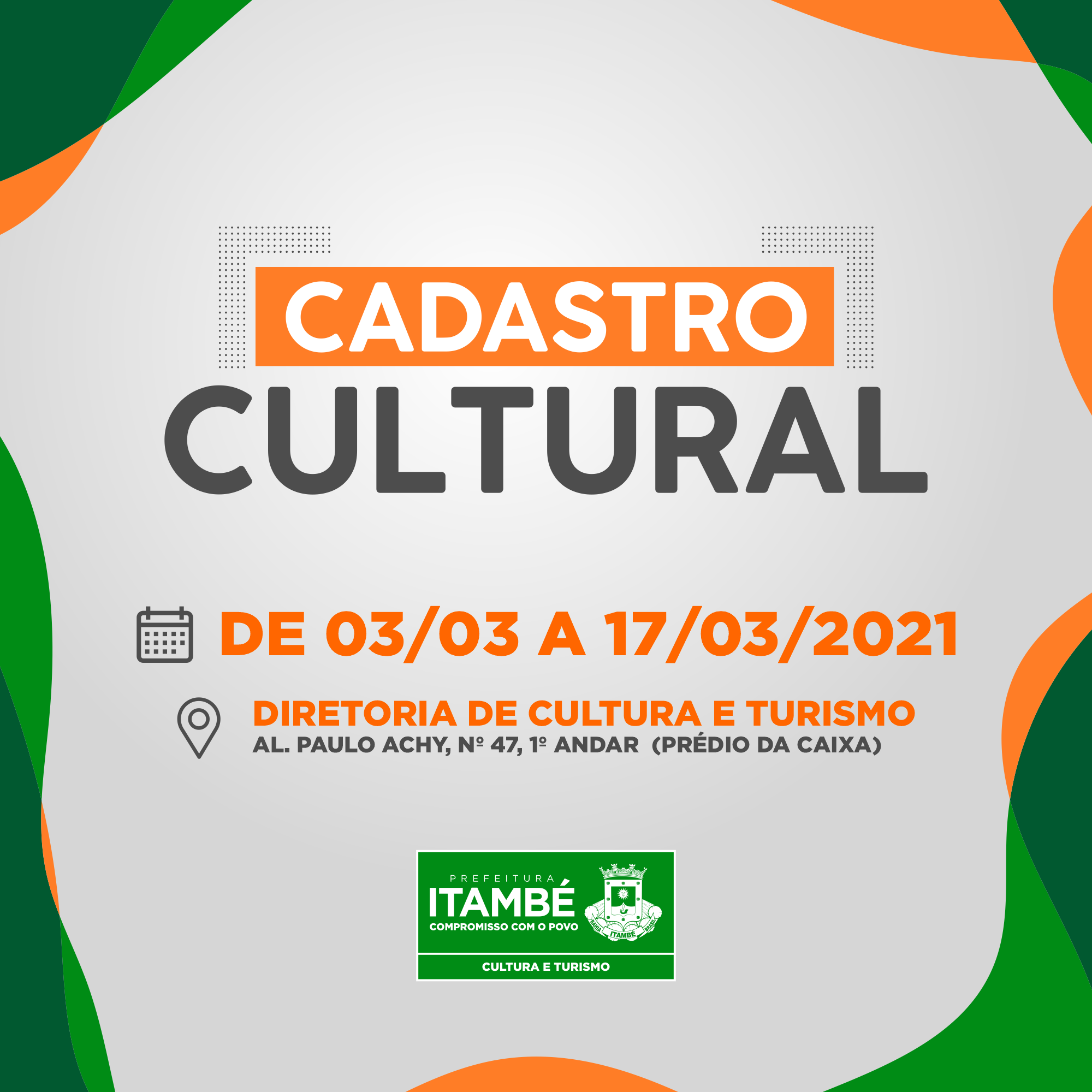 Diretoria de Cultura e Turismo de Itambé realiza Cadastro de Artistas e Profissionais de Arte e Cultura e Espaços Culturais