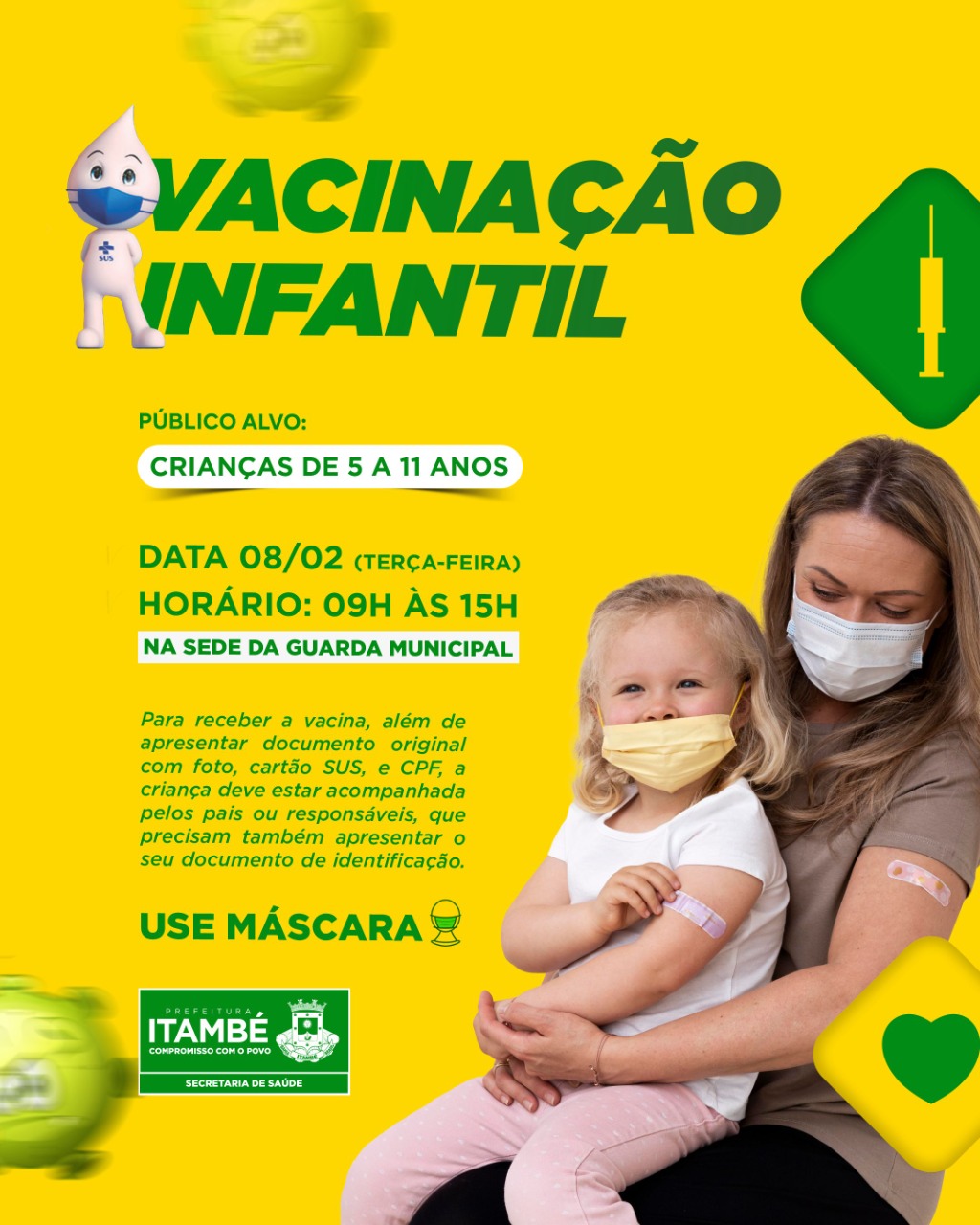 Nesta terça (08), Itambé segue vacinando crianças de 5 a 11 anos contra Covid-19