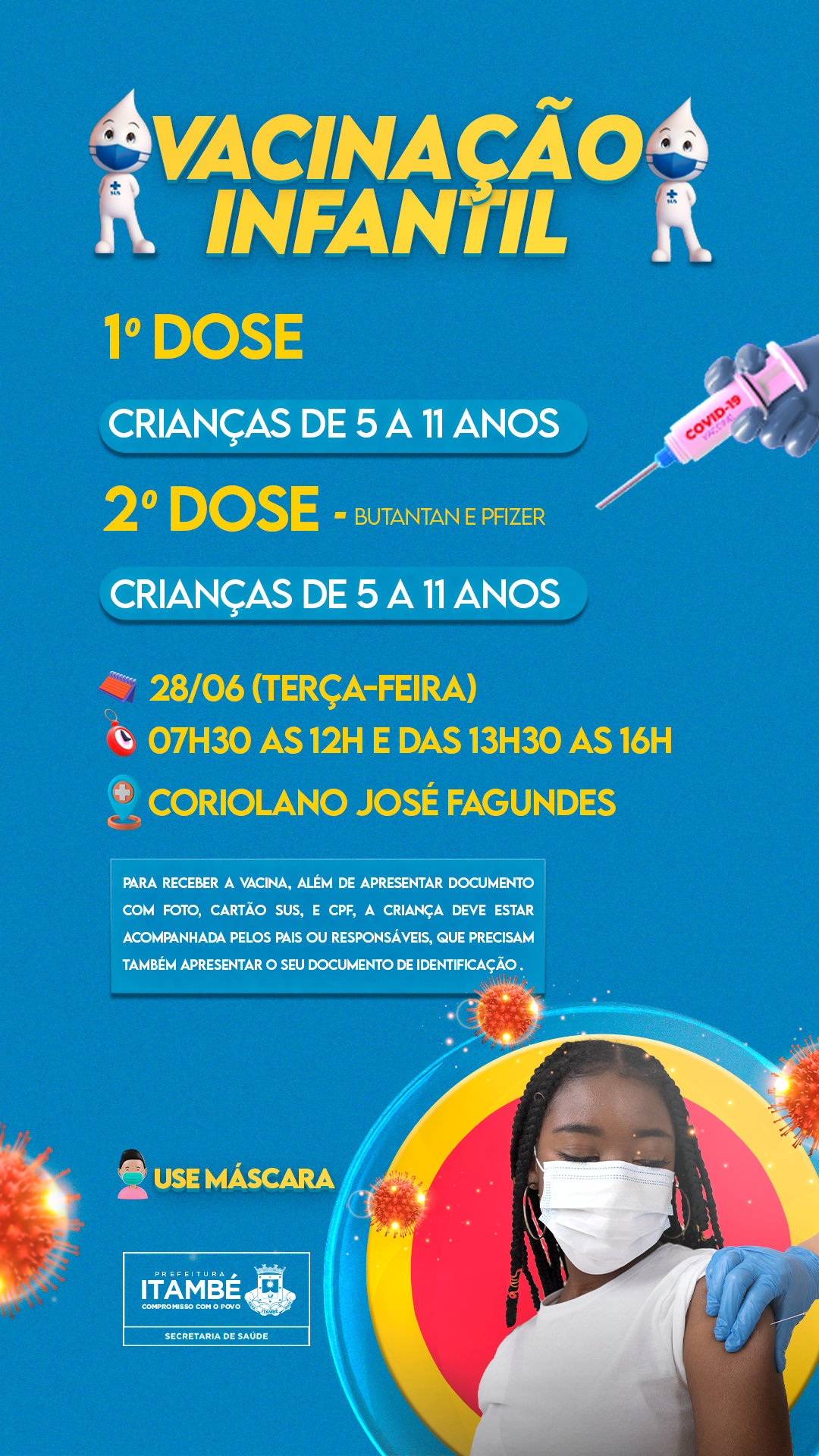 Nesta terça (28), Itambé realiza vacinação infantil contra Covid-19