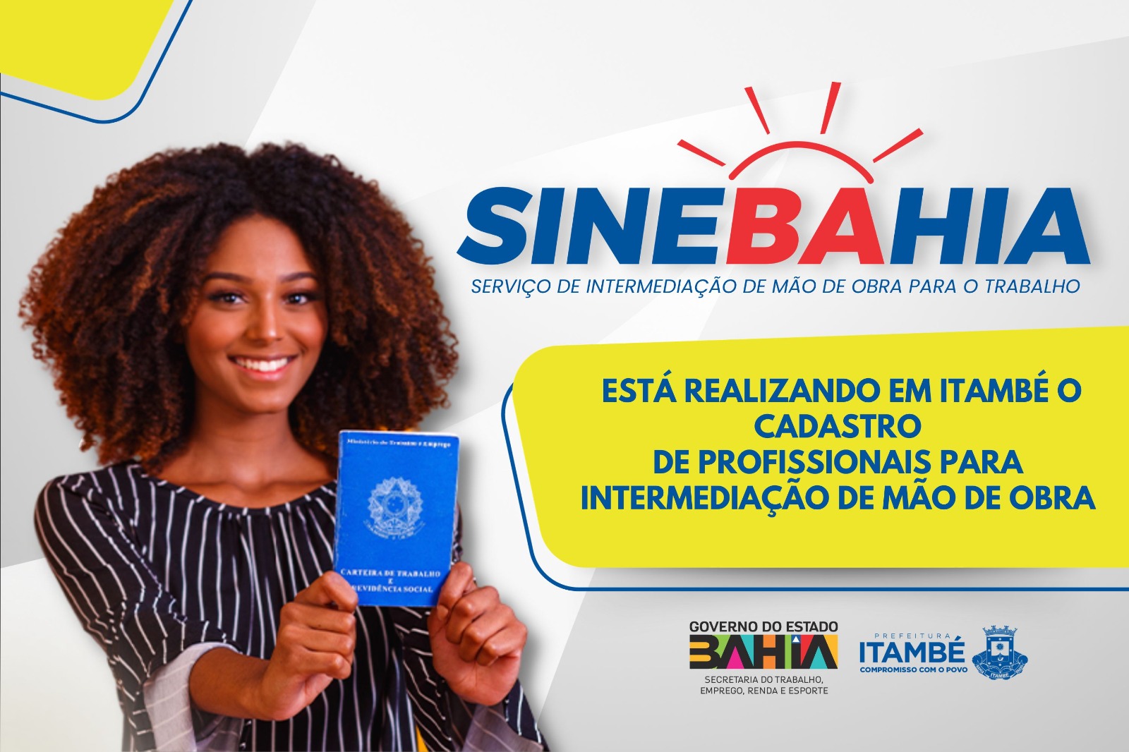 SineBahia está realizando em Itambé o cadastro de profissionais para intermediação de mão de obra