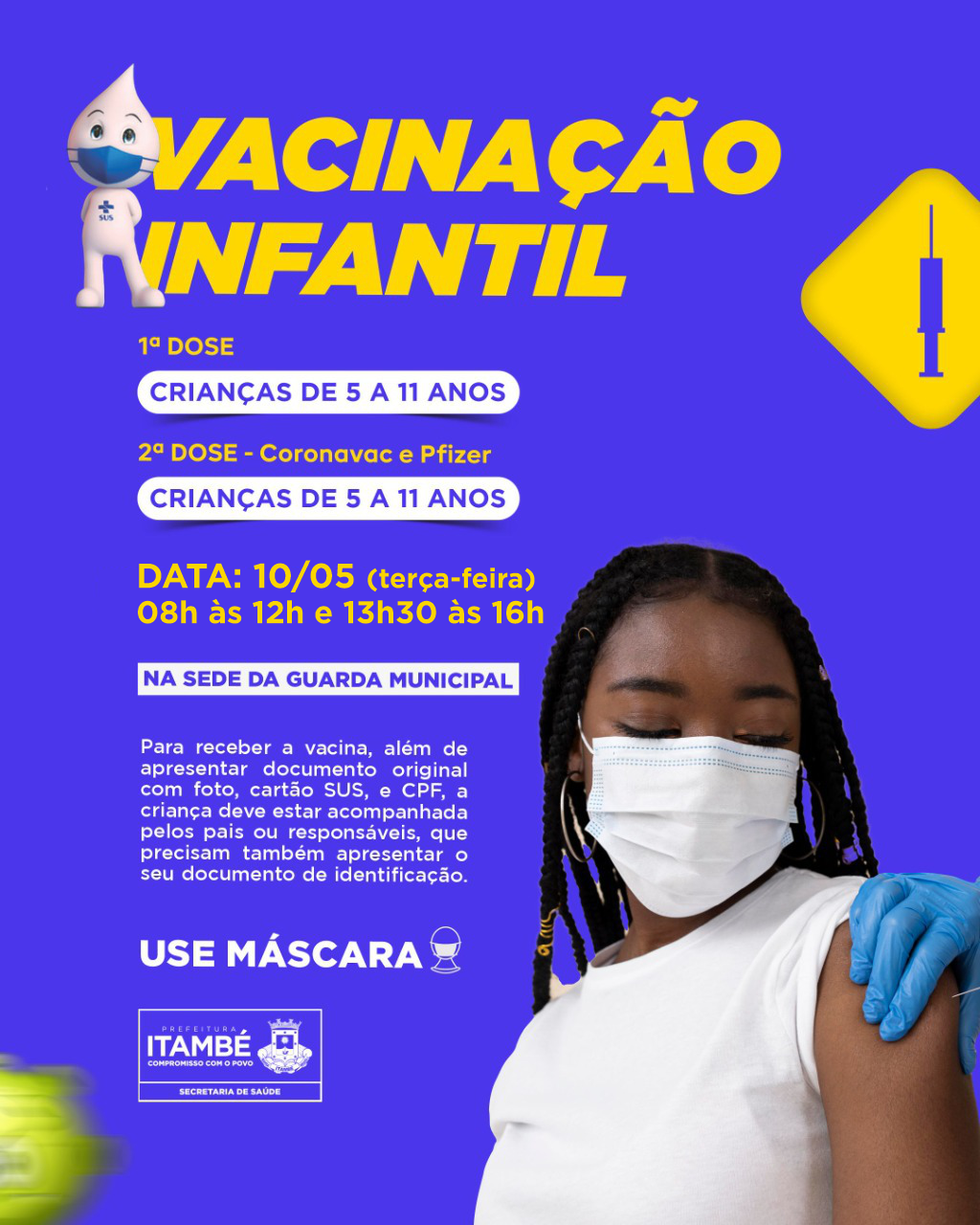 Nesta terça (10), Itambé realiza a vacinação infantil contra Covid-19