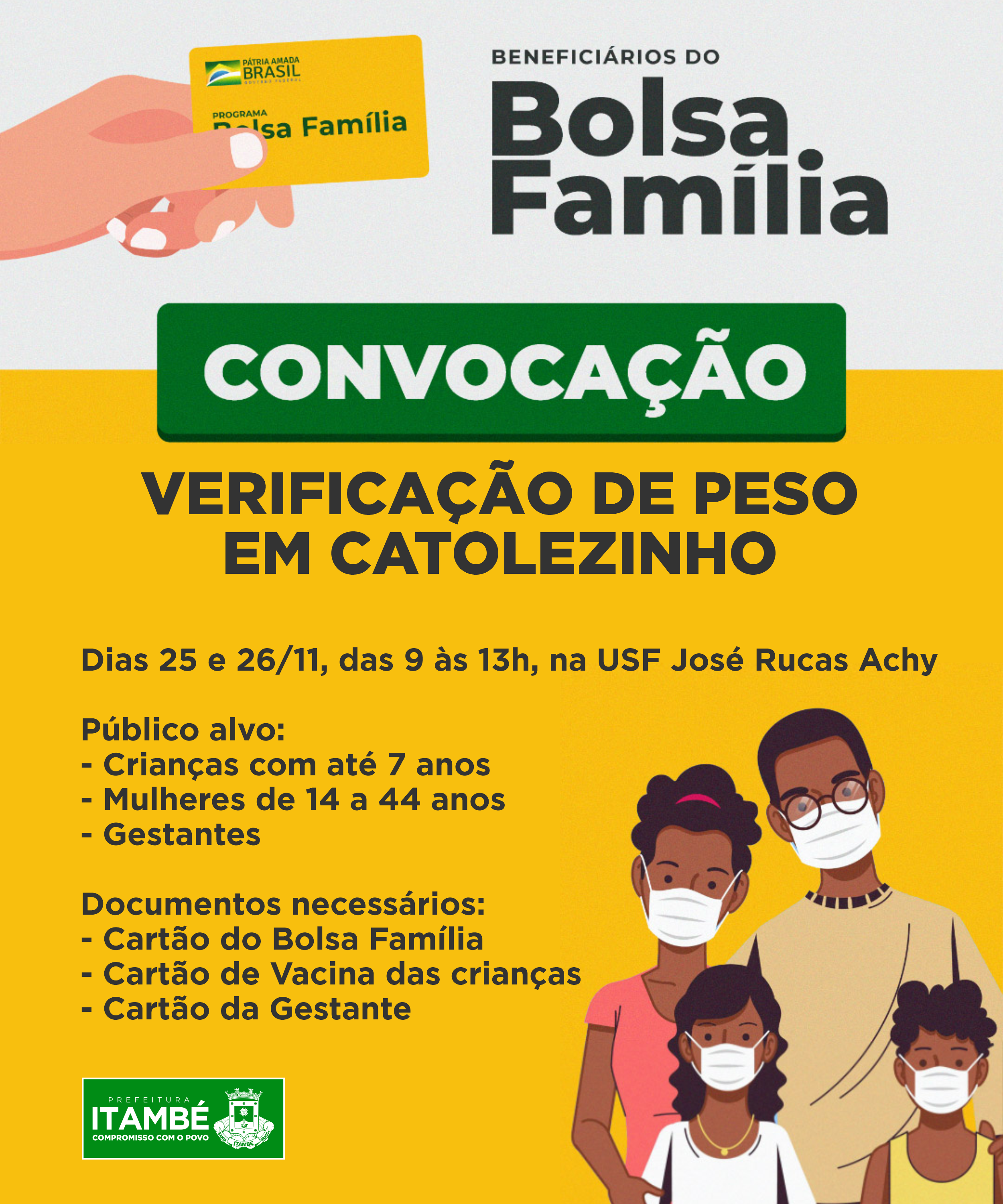 Cassilândia vai realizar nos dias 25 e 26 de novembro a verificação do peso do Bolsa Família