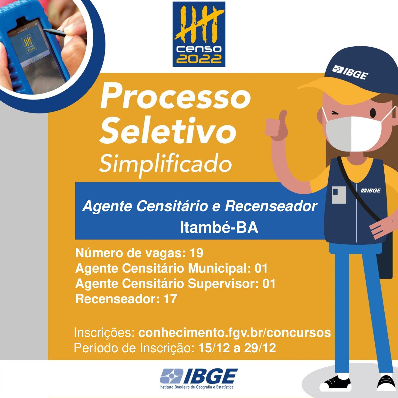 IBGE abre Processos Seletivos para o Censo Demográfico 2022 em Itambé