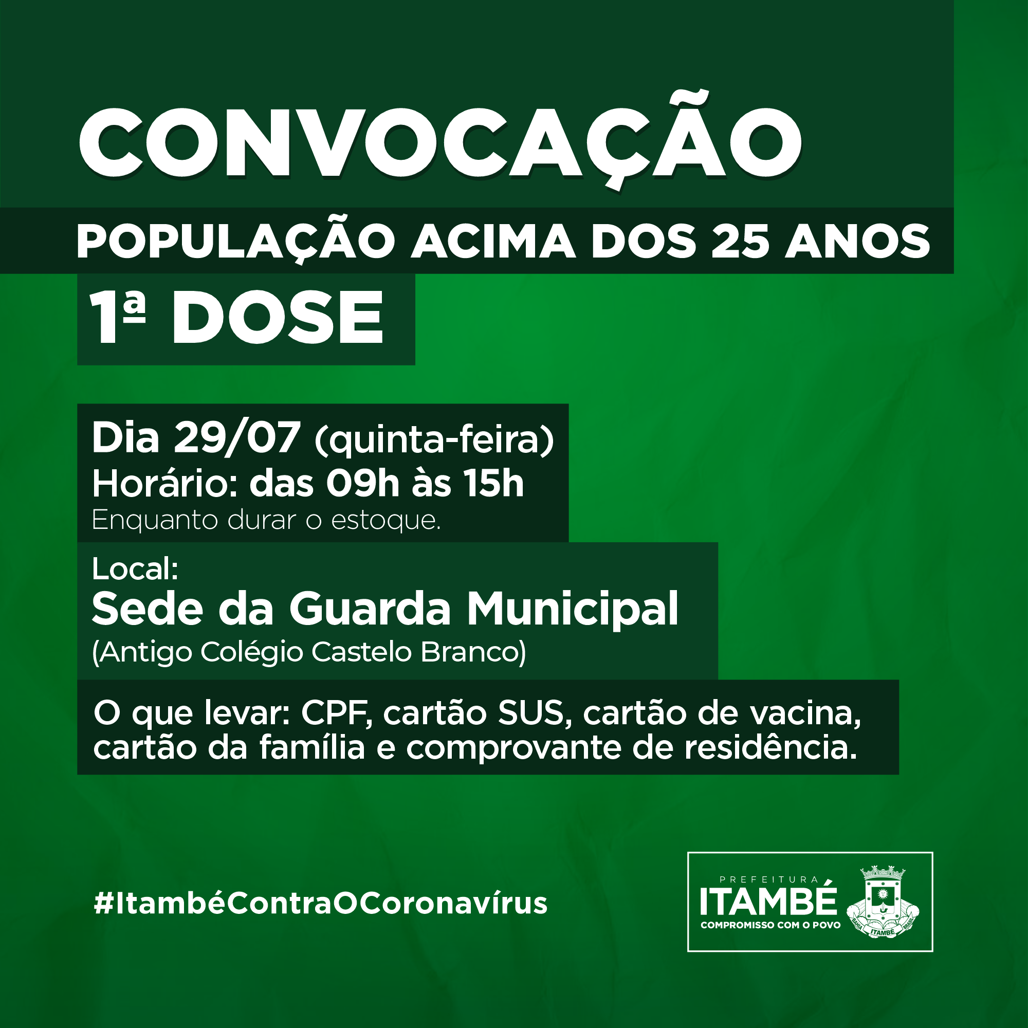 Itambé começa a vacinar população com 25 anos ou mais nesta quinta (29)